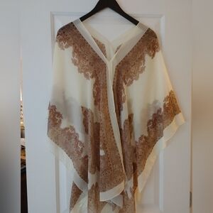 Flowy Cream & Brown Boho Sheer Shawl ~ OS